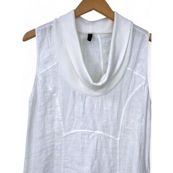 Inizio Italy L Sleeveless Tunic Dress Top Pure 100% Linen Cowl Neck Knee Length - Picture 3 of 6